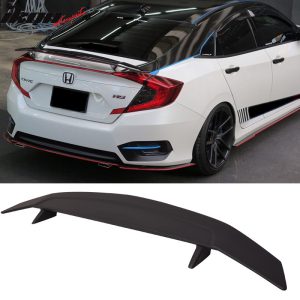 Fits 16-21 Honda Civic 4DR Sedan Rear Trunk Spoiler 2 Post Wing Lip Matte Black - Image 4