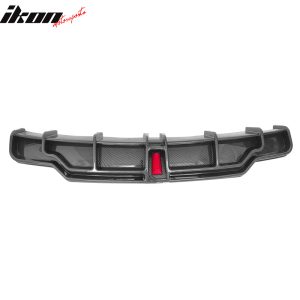 Fits 17-23 Tesla Model 3 IKON Style Carbon Fiber Print Rear Lip Diffuser W/ LED - Image 4
