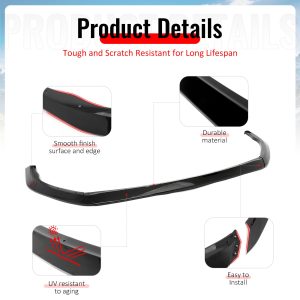 For 23-24 Toyota GR Corolla AS Style 3PC Front Bumper Lip Spoiler Gloss Black PP - Image 4