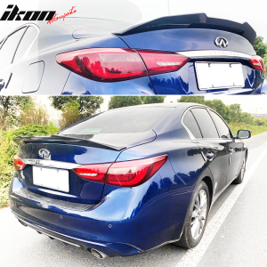 Fits 14-24 Infiniti Q50 PSM Style Rear Trunk Spoiler Wing Lip ABS Matte Black - Image 2
