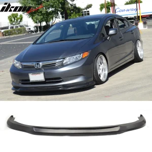 Fit 12 Honda Civic 4-Door Sedan Unpainted Black Front Bumper Lip PU (USDM Model) - Image 6