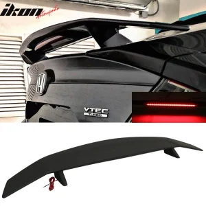 Fits 16-21 Civic Sedan 4Dr Trunk Spoiler Si Sport Wing & LED - Matte Black ABS - Image 6