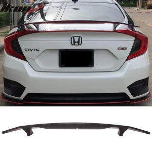 Fits 16-21 Honda Civic 4DR Sedan Rear Trunk Spoiler 2 Post Wing Lip Matte Black - Image 6