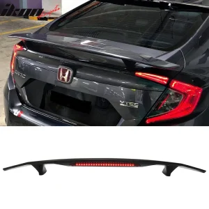 Fits 16-21 Honda Civic Sedan LED 3RD Brake Light Trunk Spoiler Gloss Black ABS - Image 6