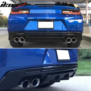 Fits 16-24 Chevy Camaro Rear Bumper Lip Diffuser Quad Exhaust PP Matte Black 3PC - Image 3