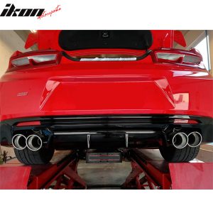 Fits 16-24 Chevy Camaro Rear Bumper Lip Diffuser Quad Exhaust PP Gloss Black 3PC - Image 3