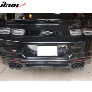Fits 16-24 Chevy Camaro Rear Bumper Lip Diffuser Quad Exhaust PP Gloss Black 3PC - Image 4