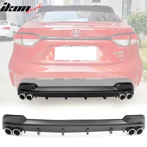 Fits 20-22 Toyota Corolla L LE/XLE Matte Black Rear Diffuser & Silver Tips - Image 6