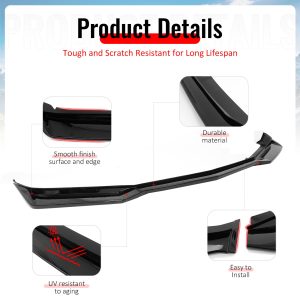 Fits 16-18 Chevy Camaro LT RS ZL1 PP Front Bumper Lip Chin Spoiler Gloss Black - Image 4