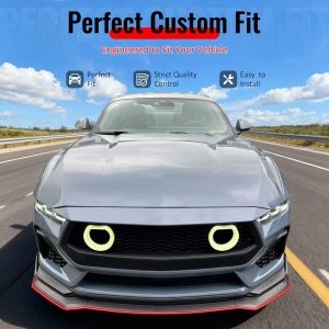 Fits 24-26 Ford Mustang Front Bumper Lip 3PC Spoiler Gloss Black Lower Splitter - Image 2