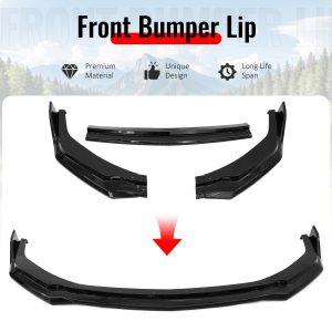 Fits 24-26 Ford Mustang Front Bumper Lip 3PC Spoiler Gloss Black Lower Splitter - Image 3