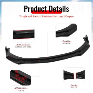 Fits 24-26 Ford Mustang Front Bumper Lip 3PC Spoiler Gloss Black Lower Splitter - Image 4