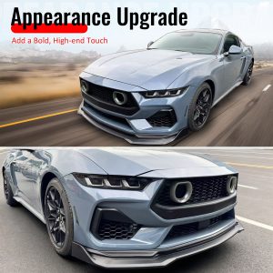 Fits 24-26 Ford Mustang Front Bumper Lip 3PC Spoiler Gloss Black Lower Splitter - Image 5