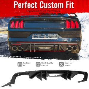 Fits 15-17 Ford Mustang Speed Style Rear Bumper Lip Diffuser PP 4PCS Matte Black - Image 2