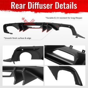 Fits 15-17 Ford Mustang Speed Style Rear Bumper Lip Diffuser PP 4PCS Matte Black - Image 5