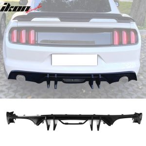 Fits 15-17 Ford Mustang Speed Style Rear Bumper Lip Diffuser PP 4PCS Gloss Black - Image 1