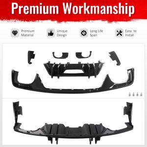 Fits 15-17 Ford Mustang Speed Style Rear Bumper Lip Diffuser PP 4PCS Gloss Black - Image 4