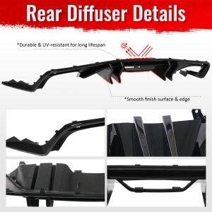 Fits 15-17 Ford Mustang Speed Style Rear Bumper Lip Diffuser PP 4PCS Gloss Black - Image 5