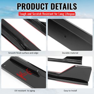 For 24-26 Ford Mustang Side Skirts GT500 Style Rocker Panel Gloss Black Splitter - Image 4