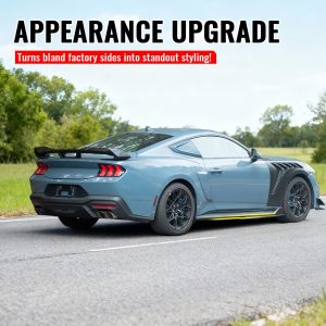 For 24-26 Ford Mustang Side Skirts GT500 Style Rocker Panel Gloss Black Splitter - Image 5