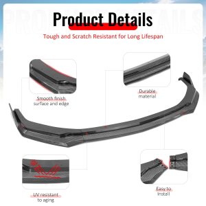 Fits 24-26 Ford Mustang Front Bumper Lip 3PC Spoiler Carbon Fiber Print Splitter - Image 4