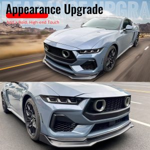 Fits 24-26 Ford Mustang Front Bumper Lip 3PC Spoiler Carbon Fiber Print Splitter - Image 5