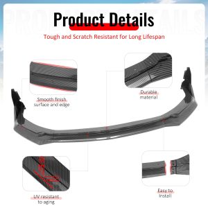Fits 24-26 Ford Mustang Front Bumper Lip 5PC Spoiler Carbon Fiber Print Splitter - Image 4