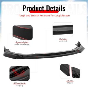 Fits 24-26 Ford Mustang IKON Style Gloss Black Front Bumper Lip Spoiler ABS 3PCS - Image 3