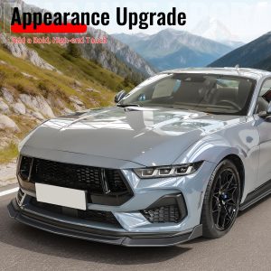 Fits 24-26 Ford Mustang IKON Style Gloss Black Front Bumper Lip Spoiler ABS 3PCS - Image 4