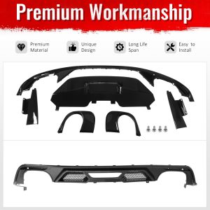 Fits 15-17 Ford Mustang GT500 Style Rear Bumper Lip Diffuser PP 4PCS Gloss Black - Image 4