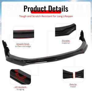 Fits 24-26 Ford Mustang Front Bumper Lip 5PC Spoiler Gloss Black Lower Splitter - Image 4