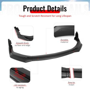 Fits 24-26 Ford Mustang Front Bumper Lip 5PC Spoiler Matte Black Lower Splitter - Image 4
