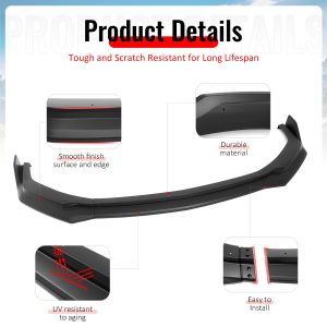 Fits 24-26 Ford Mustang Front Bumper Lip 3PC Spoiler Matte Black Lower Splitter - Image 4