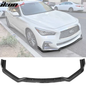 Fits 18-24 Infiniti Q50 Carbon Fiber Print Sport Front Bumper Lip Spoiler 3PC - Image 6