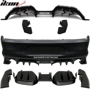 Fit 15-17 Ford Mustang Premium R Style Rear Bumper Lip Diffuser Side Valance 3PC - Image 3
