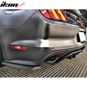 Fit 15-17 Ford Mustang Premium R Style Rear Bumper Lip Diffuser Side Valance 3PC - Image 4