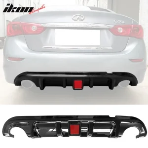 Fits 14-17 Infiniti Q50 Gloss Black LED Brake Light PP Rear Bumper Lip Diffuser - Image 6