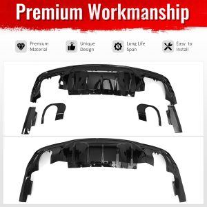 Fits 24-26 Ford Mustang V6/GT Rear Bumper Diffuser Rock Style Gloss Black Lip - Image 4