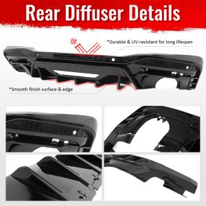Fits 24-26 Ford Mustang V6/GT Rear Bumper Diffuser Rock Style Gloss Black Lip - Image 5
