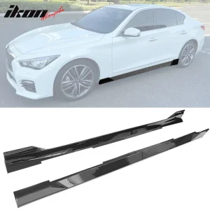 Fits 14-23 Infiniti Q50 IKON Style 4PCS Side Skirts Rocker PP Carbon Fiber Print - Image 6