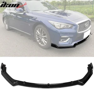 Fits 18-24 Infiniti Q50 Gloss Black Front Bumper Lip Spoiler Splitter PP 3PCS - Image 6