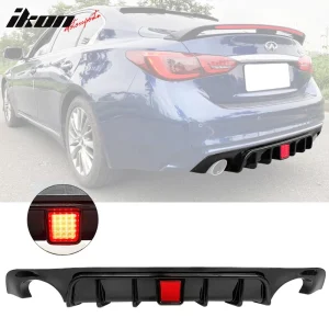 Fits 18-24 Infiniti Q50 Gloss Black LED Brake Light Rear Bumper Lip Diffuser PP - Image 6