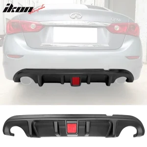 Fit 14-17 Infiniti Q50 Rear Bumper Lip Diffuser LED W/Brake Light PP Matte Black - Image 6