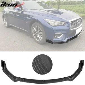 Fits 18-24 Infiniti Q50 Base Carbon Fiber Print PP 3PC Front Bumper Lip Spoiler - Image 6