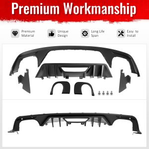 Fits 15-17 Ford Mustang Rock Style Rear Bumper Lip Diffuser PP 4PCS Matte Black - Image 4