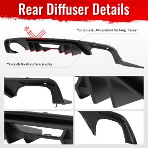 Fits 15-17 Ford Mustang Rock Style Rear Bumper Lip Diffuser PP 4PCS Matte Black - Image 5