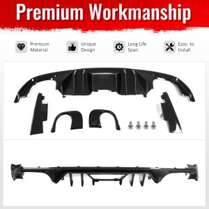 Fits 15-17 Ford Mustang Rock Style Rear Bumper Lip Diffuser PP 4PCS Gloss Black - Image 4
