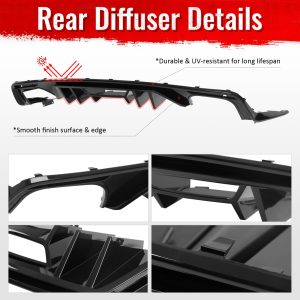 Fits 15-17 Ford Mustang Rock Style Rear Bumper Lip Diffuser PP 4PCS Gloss Black - Image 5