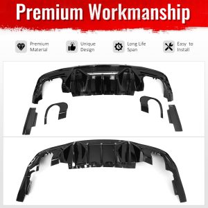 Fits 24-26 Ford Mustang V6/GT Rear Bumper Diffuser Speed Style Gloss Black Lip - Image 4