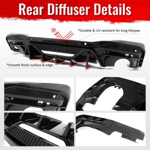 Fits 24-26 Ford Mustang V6/GT Rear Bumper Diffuser Speed Style Gloss Black Lip - Image 5